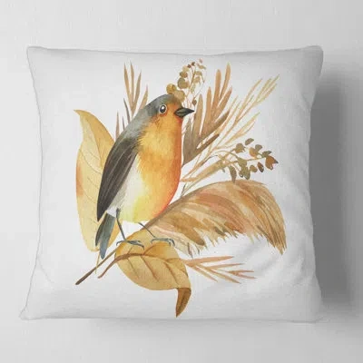 Design Art Robin Bird And Flowers Square Pillow Cover And Insert In Orange