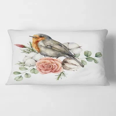 Design Art Robin Redbreast With Rose And Leaves Rectangular Pillow Cover & Insert