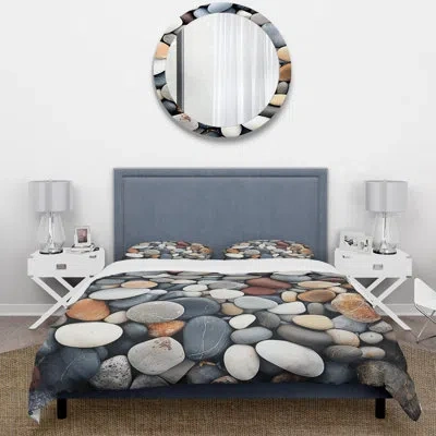 Design Art Rock By The Beach - Coastal Minimalism Duvet Cover Set In White;gray