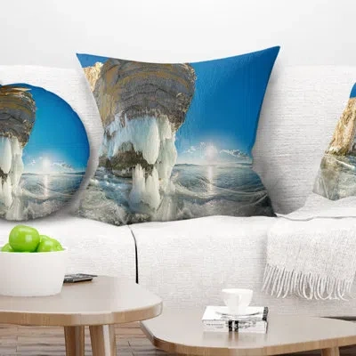 Design Art Rock On Olkhon Island In Baikal Lake - Landscape Printed Pillow In Blue;black;brown;green;red;yellow