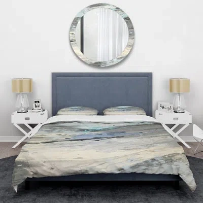 Design Art Rock Teal Panel I - Modern & Contemporary Duvet Cover Set - Microfiber Polyester In Gray