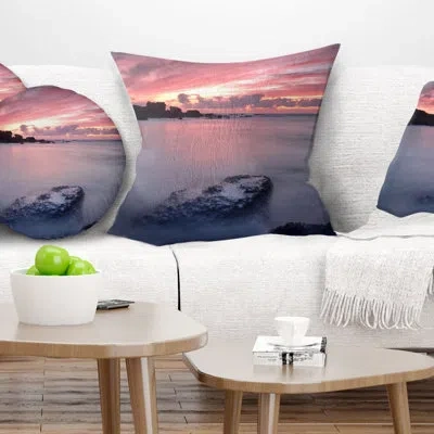 Design Art Rocks Dark Samarra Seashore Sintra - Sea & Shore Printed Throw Pillow In Blue;black;brown;green;red;yellow