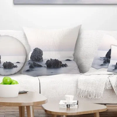 Design Art Rocks In The Sea Black And White - Sea & Shore Printed Pillow