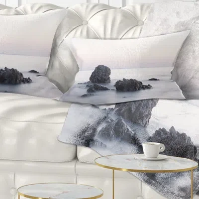 Design Art Rocks In The Sea Black And White - Sea & Shore Printed Throw Pillow