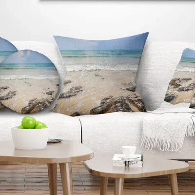 Design Art Rocks On Typical Tropical Beach - Sea & Shore Printed Throw Pillow