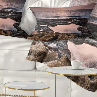 Design Art Rocky African Coastline Sunset - Sea & Shore Printed Throw Pillow