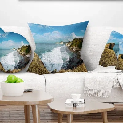 Design Art Rocky Beach On The Sumba Island - Sea & Shore Printed Pillow In Blue