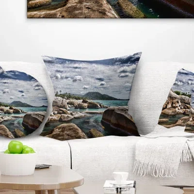 Design Art Rocky Beach With Dramatic Sky - Sea & Shore Printed Pillow In Brown;brown