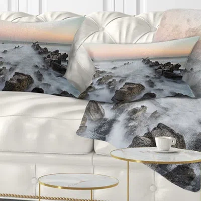 Design Art Rocky Beach With White Waters - Sea & Shore Printed Throw Pillow