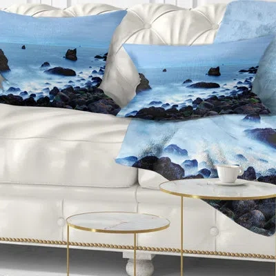 Design Art Rocky Coast Near Raykjanes - Sea & Shore Printed Throw Pillow