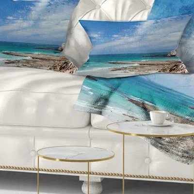 Design Art Rocky Coast Panoramic View - Sea & Shore Printed Throw Pillow