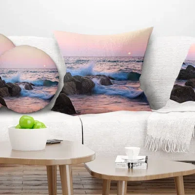 Design Art Rocky Coast With Foam Waves - Sea & Shore Printed Pillow