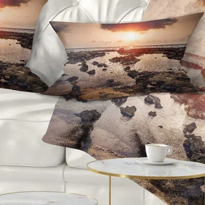 Design Art Rocky Coastline Sunset Africa - Sea & Shore Printed Throw Pillow