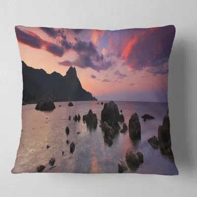 Design Art Rocky Colorful Beach Panorama - Sea & Shore Printed Pillow In Red