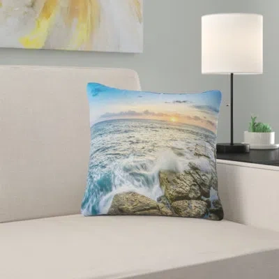 Design Art Rocky Coogee Beach In Sydney - Sea & Shore Printed Throw Pillow In Purple