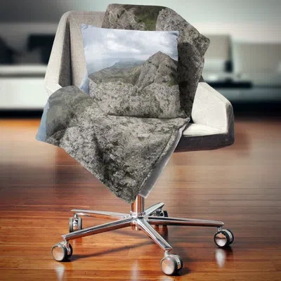 Design Art Rocky Mountain Peak Panorama - Landscape Printed Pillow In Blue;black;brown;green;red;yellow
