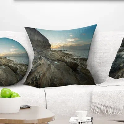 Design Art Rocky Sydney Beach View Seascape Square Pillow Cover & Insert In Blue