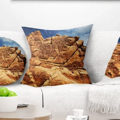 Design Art Rocky Terrain Under Blue Sky - Landscape Printed Pillow