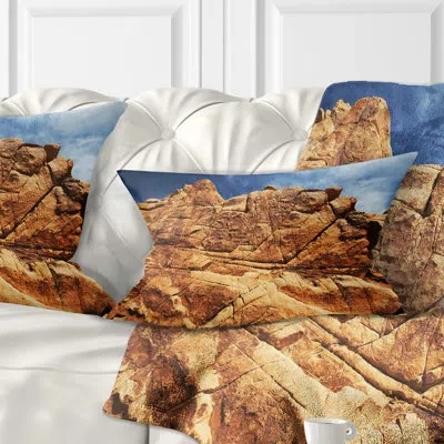 Design Art Rocky Terrain Under Blue Sky - Landscape Printed Throw Pillow