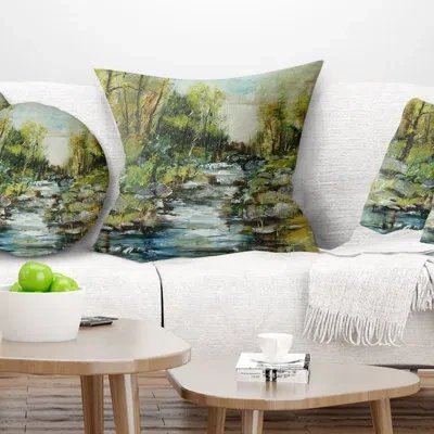 Design Art Rocky Terrain With Creek - Landscape Printed Pillow