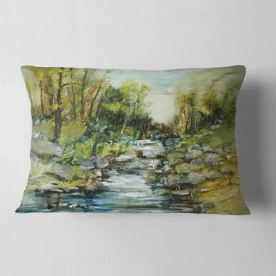 Design Art Rocky Terrain With Creek - Landscape Printed Throw Pillow