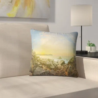 Design Art Rocky Untouched Romantic Seashore - Sea & Shore Printed Throw Pillow In Blue