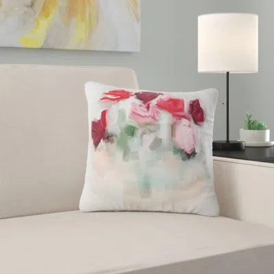 Design Art Rose Floral Watercolor - Floral Printed Pillow In White