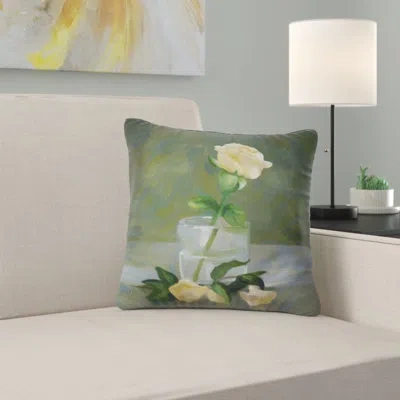 Design Art Rose Flower In Glass Watercolor - Floral Printed Pillow In Green