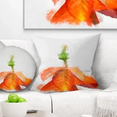 Design Art Rose Flower Stem With Shed Petals - Floral Printed Pillow In Orange