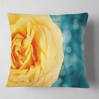 Design Art Rose Flower With Lit Up Background - Floral Printed Throw Pillow In Yellow