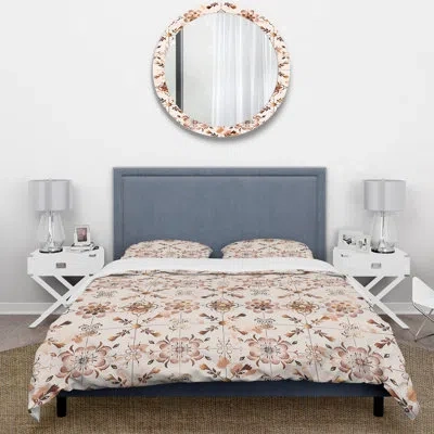 Design Art Rose Gold And Blush Vintage Tile I - Farmhouse Duvet Cover Set In Red;gold