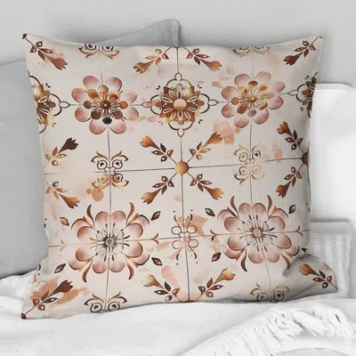 Design Art Rose Gold And Blush Vintage Tile I - Farmhouse Pillow In Pink;gold