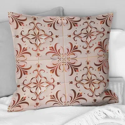 Design Art Rose Gold And Blush Vintage Tile Ii - Farmhouse Pillow In Pink;gold