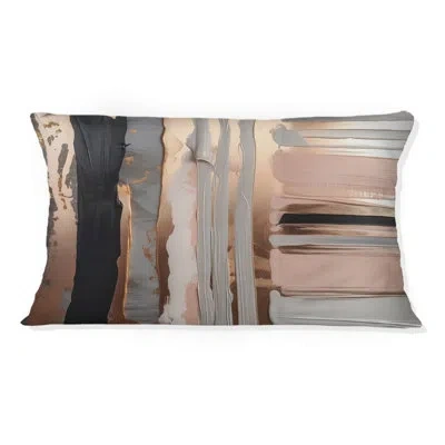 Design Art Rose Gold And Pink Forms In Contemporary I - Abstract Printed Throw Pillow In Pink;gold