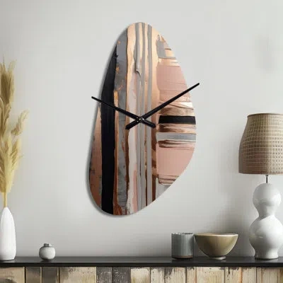 Design Art Rose Gold And Pink Forms In Contemporary I - Abstract Unique Shape Metal Wall Clock, Gold Asymmetric