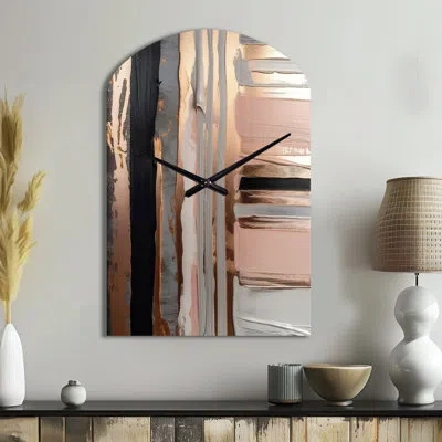 Design Art Rose Gold And Pink Forms In Contemporary I - Arch Shape Gold Wall Clock Sculpture In Pink;gold