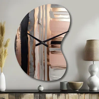 Design Art Rose Gold And Pink Forms In Contemporary I - Boom Shape Decorative Gold Abstract Wall Clock In Pink;gold
