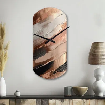 Design Art Rose Gold And Pink Forms In Contemporary Ii - Abstract Asymmetrical Metal Wall Clock, Gold Cylinder  In Pink;gold