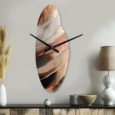Design Art Rose Gold And Pink Forms In Contemporary Ii - Abstract Curved Metal Wall Clock, Modern Asymmetrical  In Pink;gold