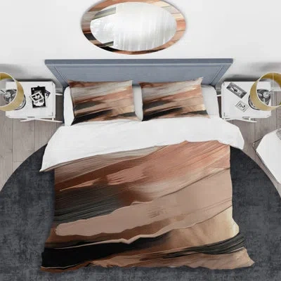 Design Art Rose Gold And Pink Forms In Contemporary Ii - Abstract Duvet Cover Set - Microfiber Polyester In Pink;gold