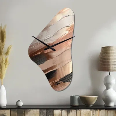 Design Art Rose Gold And Pink Forms In Contemporary Ii - Abstract Unique Shape Metal Wall Clock, Modern Asymmet In Pink;gold