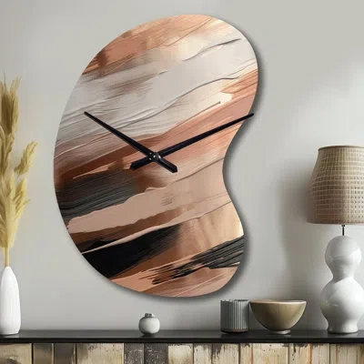 Design Art Rose Gold And Pink Forms In Contemporary Ii - Boom Shape Unique Abstract Wall Clock In Pink;gold