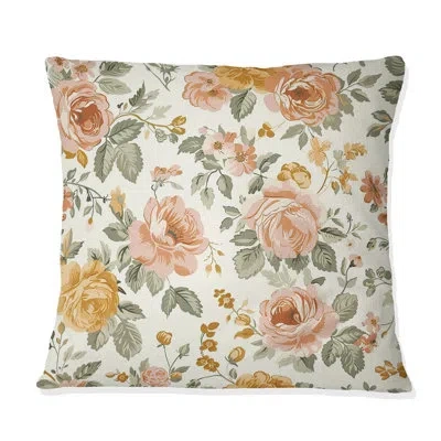 Design Art Rose Gold Farmhouse Florals Bloom Ii - Farmhouse Pillow In Pink;gold