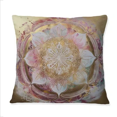 Design Art Rose Gold Mandala Ii - Boho Mandala Printed Throw Pillow In Pink;gold