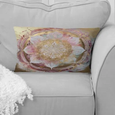 Design Art Rose Gold Mandala Ii - Boho Mandala Printed Throw Pillow In Pink;gold