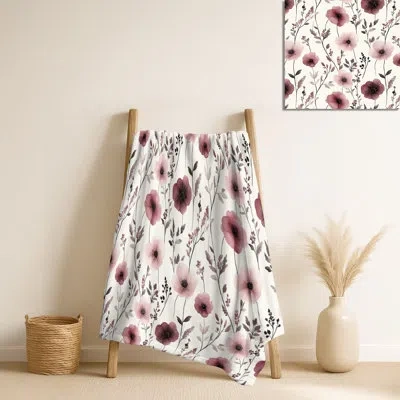 Design Art Rose Meadow I – Floral Soft Blanket, Vintage Plush Throw In Pink;gray
