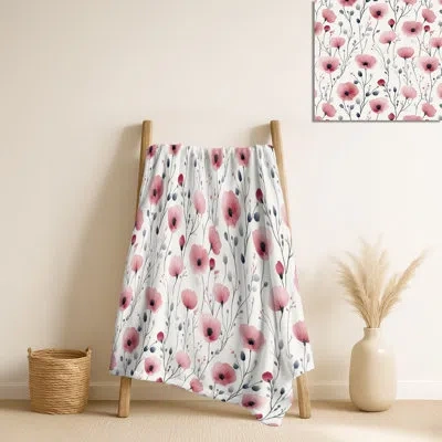 Design Art Rose Meadow Ii – Pink Floral Plush Blanket, Farmhouse Fleece Throw In Pink;gray