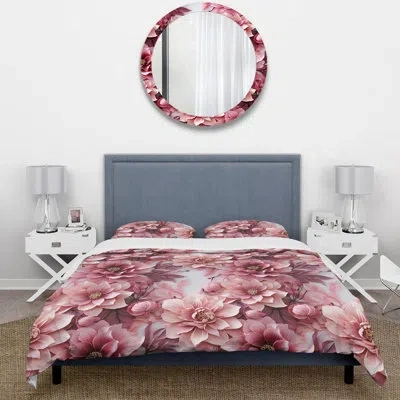 Design Art Rose Petal Glamour Elegance - Floral Duvet Cover Set In White;pink
