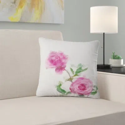 Design Art Rose Stem With Pair Of Roses - Floral Printed Pillow In Pink