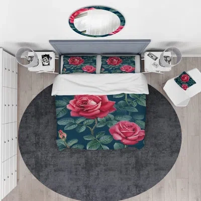 Design Art Rose Watercolor - Floral Duvet Cover Set - Microfiber Polyester In Red
